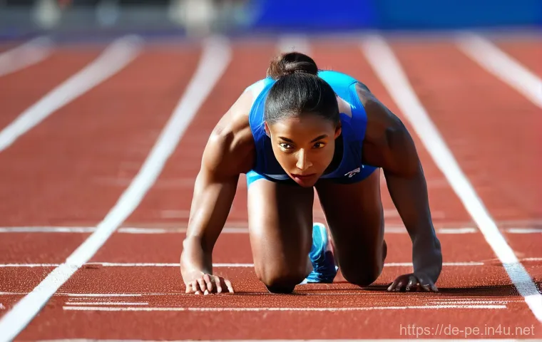 단거리 달리기 스타트 기술 - **Prompt 1: The "Set!" Position of a Sprinter**
    A highly detailed, realistic image of a male or ...