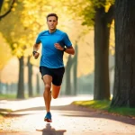 마라톤 훈련 주기화 - A determined marathon runner, mid-stride, checking their advanced smartwatch during a morning run in...