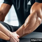 스포츠 마사지의 과학 - A professional sports massage scene in a modern German fitness studio, showing a well-trained adult ...