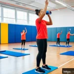 체육교사 자격증 준비법 - A diverse group of young adult sports teacher trainees in a bright, modern gymnasium actively practi...