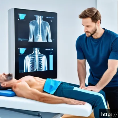운동재활의 최신 트렌드 - A modern sports rehabilitation clinic scene featuring a high-resolution ultrasound machine and MRI s...